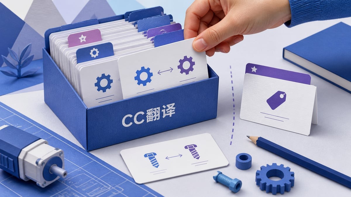 CC翻译术语维护示意：为容易混淆的部件建立简短参考卡，记录适用对象与当前版本