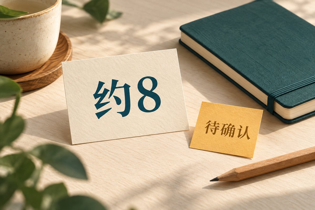 约8和待确认两张纸条，提示近似值没有自动附带精确区间